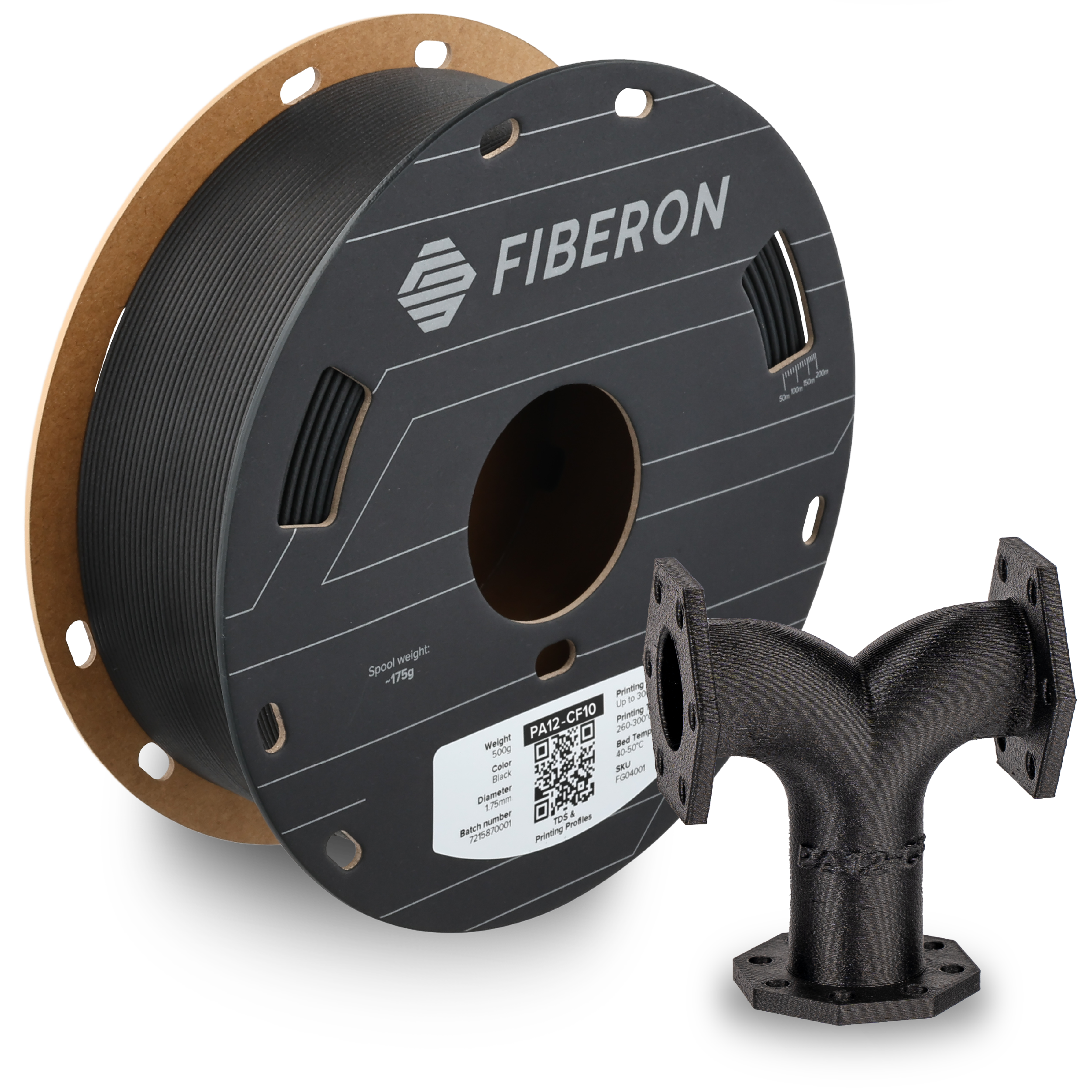 Filament 1.75 mm Polymaker Fiberon PA12-CF10 Black (negru) 500g