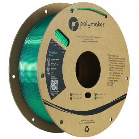 Filament 1.75 mm Polymaker PolyLite Dual Silk PLA Jadeite Green-Chrome (verde-argintiu) 1kg