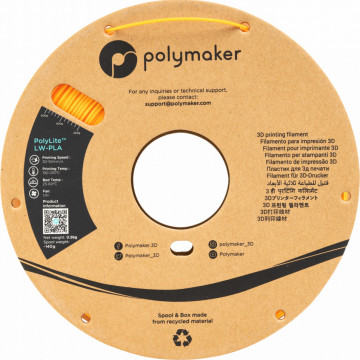 Vedere frontala rola filament Polymaker PolyLite LW-PLA Bright Orange 800g - Filamente3D.ro