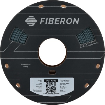 Vedere frontala rola de filament Polymaker Fiberon PET-GF15 Dark Grey 1kg - Filamente3D.ro