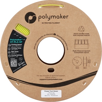 Rola vedere frontala filament Polymaker HT-PLA-GF Power Tool Green 1kg - Filamente3D.ro