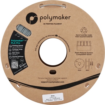 Vedere frontala rola de filament 1.75mm Polymaker PLA Pro - High Speed Tough PLA Grey (gri) 1kg