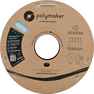 Vedere frontala rola de filament 1.75mm Polymaker PLA Pro - High Speed Tough PLA Light Blue (albastru) 1kg