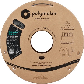Vedere frontala rola de filament 1.75mm Polymaker PLA Pro - High Speed Tough PLA Metallic Chrome (argintiu) 1kg