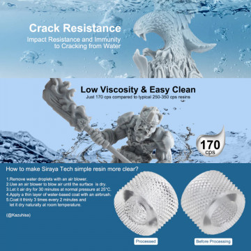 Caracteristici rasina SIRAYA TECH Simple - Water washable Resin Clear (transparent) 1kg - Filamente3D.ro