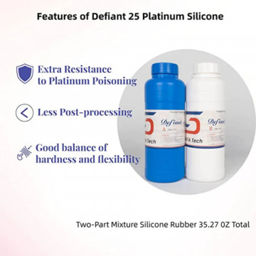 Caracteristici silicon SIRAYA TECH Platinum Silicone - Defiant 25 (500gA + 500gB) 1kg - Filamente3D.ro