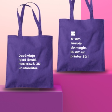 Detaliu totebag violet - Daca viata iti da lamai printeaza 3D un storcator - fata si verso - Filamente3D.ro