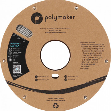 Vedere frontala rola filament Polymaker PolyLite LW-PLA Grey 800g - Filamente3D.ro