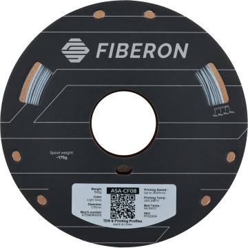 Vedere frontala rola filament Polymaker Fiberon ASA-CF08 Light Grey - Filamente3D.ro