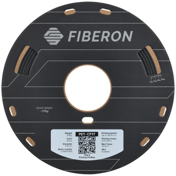Vedere frontala rola de filament 1.75 mm Polymaker Fiberon PET-CF17 Black (negru) 500g - Filamente3D.ro