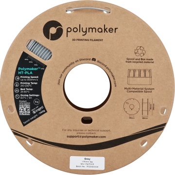Rola vedere frontala filament Polymaker HT-PLA Grey 1kg - Filamente3D.ro