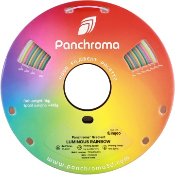Rola frontal filament 3D Panchroma Gradient Luminous Rainbow – un curcubeu fosforescent, straluceste in intuneric - ideal pentru imprimare precisa - 1kg - Filamente3D.ro