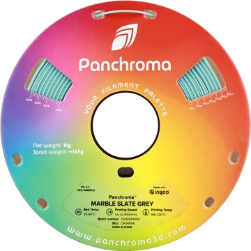 Rola frontal Panchroma PLA Marble Slate Grey, diametru 1.75mm, cu aspect de marmură și rolă ecologică din carton reciclabil 1kg - Filamente3D.ro
