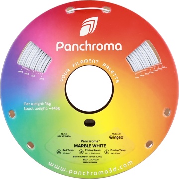 Rola frontal Panchroma PLA Marble White, diametru 1.75mm, cu aspect de marmură alba și rolă ecologică din carton reciclabil 1kg - Filamente3D.ro