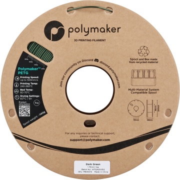 Vedere frontala rola de filament 1.75 mm Polymaker PETG Dark Green 1kg - Filamente3D.ro