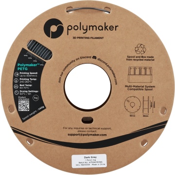Vedere frontala rola de filament 1.75 mm Polymaker PETG Dark Grey 1kg - Filamente3D.ro