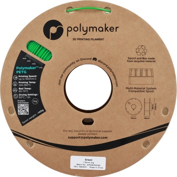 Vedere frontala rola de filament 1.75 mm Polymaker PETG Green 1kg - Filamente3D.ro