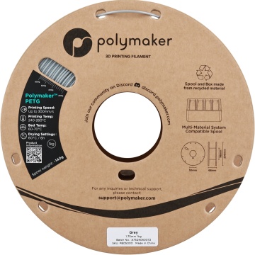 Vedere frontala rola de filament 1.75 mm Polymaker PETG Grey 1kg - Filamente3D.ro