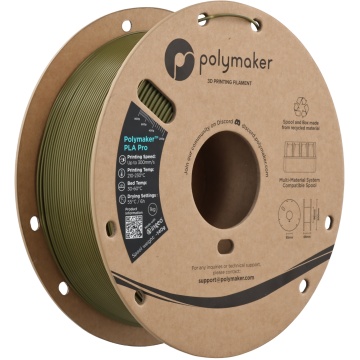 Vedere axonometrica rola de filament 1.75mm Polymaker PLA Pro - High Speed Tough PLA Army Green (verde) 1kg