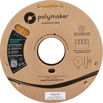 Vedere frontala rola de filament 1.75mm Polymaker PLA Pro - High Speed Tough PLA Metallic Gold (auriu) 1kg