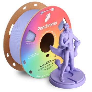 Omul de stiinta Polymaker si rola de filament din care a fost printat, Panchroma Matte PLA Pastel Periwinkle - Filamente3D.ro