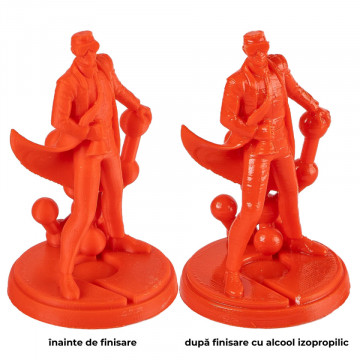 Statuete Polyman printate din filament Polymaker PolySmooth Coral Red 750g inainte si dupa postprocesare cu alcool izopropilic - Filamente3D.ro