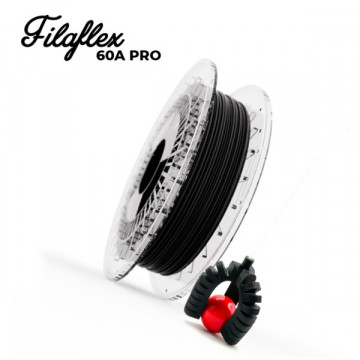 Filament Recreus FilaFlex 60A PRO Black (negru) si piesa printata 3D din acest material, plus text - Filamente3D.ro