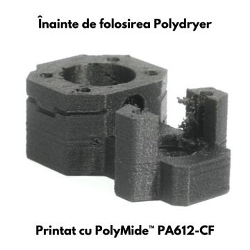 Piesa printata cu filament umed - PolyDryer - Statie de uscare si cutie de depozitare - Filamente3D.ro