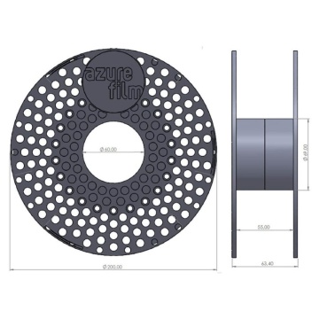 Dimensiuni rola de plastic de filament AzureFilm ABS Plus Grey - Filamente3D.ro