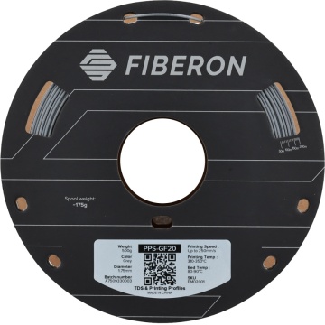 Vedere frontala rola filament Polymaker Fiberon PPS-GF20 Grey - Filamente3D.ro