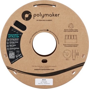 Rola vedere frontala filament Polymaker HT-PLA-GF Black 1kg - Filamente3D.ro