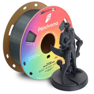 Rola filament 3D si print 1.75mm Panchroma Galaxy PLA Dark Grey cu particule de aluminiu pentru efect lucios și printuri decorative - Filamente3D.ro