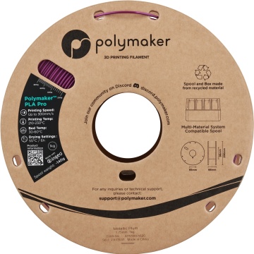 Vedere frontala rola de filament 1.75mm Polymaker PLA Pro - High Speed Tough PLA Metallic Plum (violet) 1kg