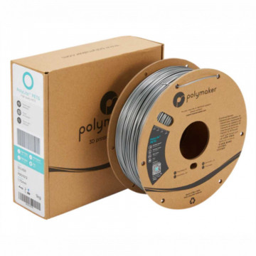 Filament Polymaker PolyLite PETG Silver (argintiu) 1kg - rola si ambalaj - Filamente3D.ro