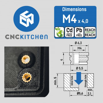 Ambalaj si dimensiuni  inserturi filetate CNC Kitchen - M4 Short (M4x4.0) - Filamente3D.ro