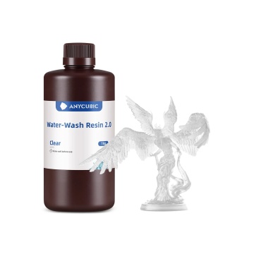 Sticla de rasina si miniatura printata din rasina Anycubic Water-Wash Resin 2.0 Clear 1kg - Filamente3D.ro