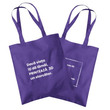 Macro totebag violet - Daca viata iti da lamai printeaza 3D un storcator - fata si verso - Filamente3D.ro