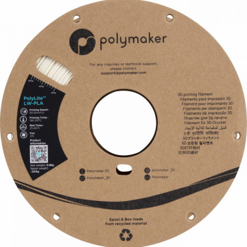 Vedere frontala rola de filament Polymaker PolyLite LW-PLA White 800g - Filamente3D.ro