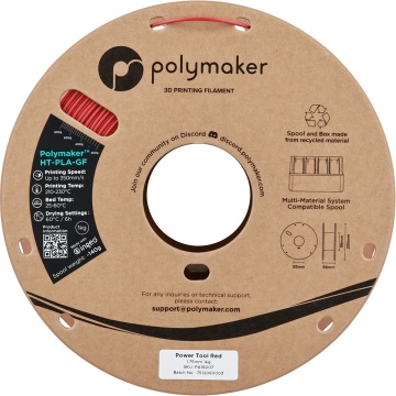 Rola vedere frontala filament Polymaker HT-PLA-GF Power Tool Red 1kg - Filamente3D.ro