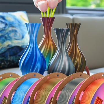 Vaze printate din filament Polymaker Panchroma PLA Silk Gradient Fire 1kg si din alte culori - Filamente3D.ro