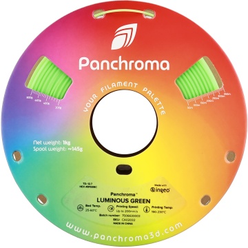 Rola filament 3D - frontal - Panchroma Luminous Green – verde fosforescent, straluceste in intuneric - ideal pentru imprimare precisa - Filamente3D.ro