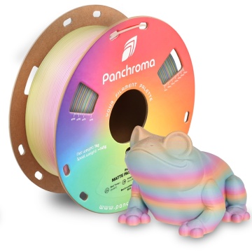Rola de filament si broasca printata 3D din Polymaker Panchroma PLA Gradient Matte Pastel Rainbow 1kg - Filamente3D.ro