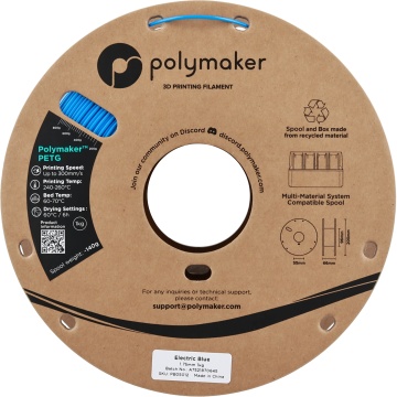 Vedere frontala rola de filament 1.75 mm Polymaker PETG Electric Blue 1kg - Filamente3D.ro
