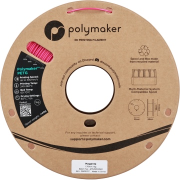 Vedere frontala rola de filament 1.75 mm Polymaker PETG Magenta 1kg - Filamente3D.ro