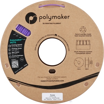 Vedere frontala rola de filament 1.75 mm Polymaker PETG Purple 1kg - Filamente3D.ro