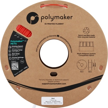 Vedere frontala rola de filament 1.75 mm Polymaker PETG Red 1kg - Filamente3D.ro