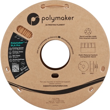 Vedere frontala rola de filament 1.75mm Polymaker PLA Pro - High Speed Tough PLA Army Beige (maro) 1kg