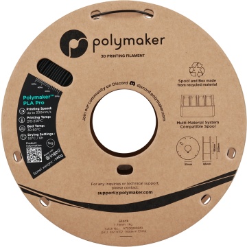 Vedere frontala rola de filament 1.75mm Polymaker PLA Pro - High Speed Tough PLA Black (negru) 1kg