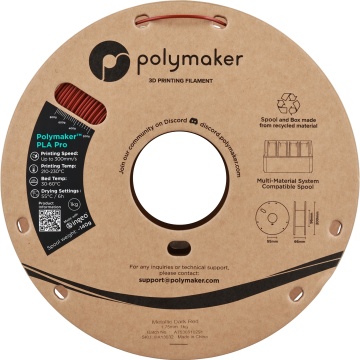 Vedere frontala rola de filament 1.75mm Polymaker PLA Pro - High Speed Tough PLA Metallic Dark Red (rosu) 1kg