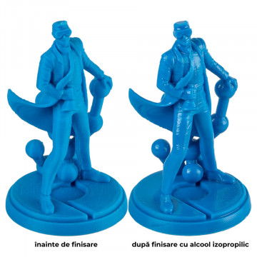 Statuete Polyman printate din filament Polymaker PolySmooth Blue 750g inainte si dupa postprocesarea cu alcool izopropilic - Filamente3D.ro